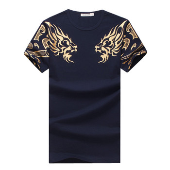 2018 Summer New High-End Men's Brand T-Shirt Fashion Slim Gold Dragon Printing T Shirt Plus Size Short-Sleeved Tee Shirt Men 5XL