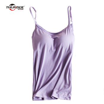 Women's Built In Bra Padded Modal Tank Top Camisole Women Adjustable Strap Push Up Tops 2018 New Fitness Bra Top