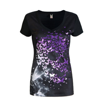 Skull Print T-Shirt Causal Women Short Sleeve V-Neck Punk Style Skull Print  T-Shirt Tee Tops S-5XL Women Clothing LJ8593R