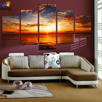 5 pieces Unframed Wall Art Picture Gift Home Decoration Canvas Print painting beautiful sea sunset wholesale
