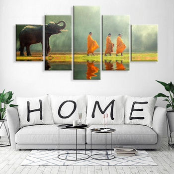Canvas Painting Wall Art Home Decor For Living Room HD Prints 5 Pieces Poster Elephants and Monks Pictures Wooden Bar Frame Read Canvas Painting Wall Art Home Decor For Living Room HD Prints 5 Pieces Poster Elephants and Monks Pictures Wooden Bar Frame Read