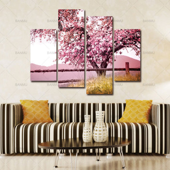 Unframed 4 Sets Red Plum Blossom Flowers Wall Pictures For Living Room Large HD Wall Art Canvas Modular Pictures Oil Painting