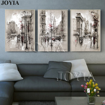 Home Decor Canvas Painting Abstract City Street Landscape Paintings Wall Pictures For Living Room 3 Piece Wall Art No Frame