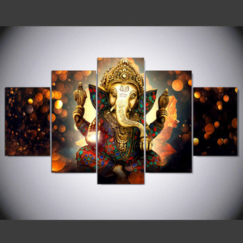 Canvas Painting Wall Art Home Decor For Living Room HD Prints 5 Pieces Elephant Trunk God Modular Poster Ganesha Pictures PENGDA