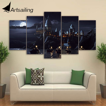 HD Print 5 piece canvas art Harry Potter poster School Hogwarts Castle modular Paintings movie posters 2018 dropshipping ny-6267
