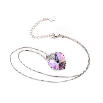 LEPAPILLION Women Necklace Fine Jewelry Heart Shape Amethyst Crystal Pendant Necklace Chain Choker Necklace Jewelry Collare Gift