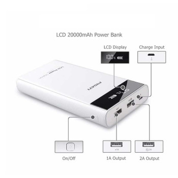 PISEN Fast Charge Power Bank 20000 mAh 2 USB Portable Charger PowerBank 18650 External Battery For Xiaomi Mi A1 Phone PoverBank