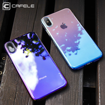 CAFELE Case For iPhone X 10 Originality luxury Aurora Gradient Color Transparent Case For iPhone X 10 light Cover Hard PC Cases
