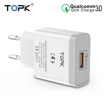 TOPK 18W Quick Charge 3.0 Fast Mobile Phone Charger EU Plug Wall USB Charger Adapter for iPhone Samsung Xiaomi Huawei