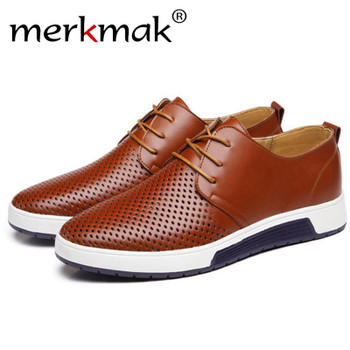 Merkmak 2022 Men's Shoes Leather Holes Design Summer Breathable Shoes Spring Autumn Business Men Flats Sapato Masculino