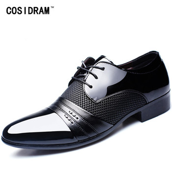 COSIDRAM Hollow Outs Breathable Men Formal Shoes Pointed Toe Patent Leather Oxford Shoes For Men Dress Shoes Business RME-303