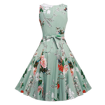 Kostlich Floral Print Summer Dress Women 2024 Sleeveless Tunic 50s Vintage Dress Belt Elegant Rockabilly Party Dresses Sundress