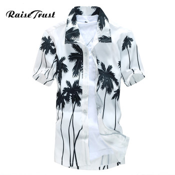 - Mens Hawaiian Shirt Male Casual camisa masculina Printed Beach Shirts Short Sleeve brand clothing Asian Size 5XL