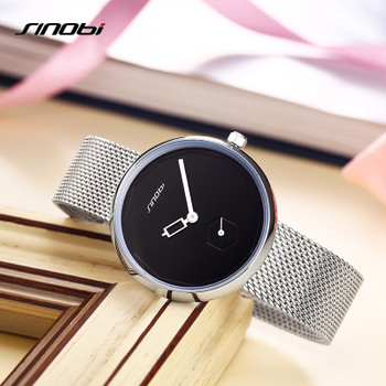SINOBI Women Watches Sliver Top Brand Fashion Creative Dial Ladies Quartz Clock Watch Women Bracelet Watch Reloj Mujer Mesh Hour