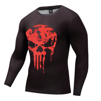 New Marvel 2018 Punisher Superhero Superman/Batman Men Long Sleeve T Shirt G ym Compression Tights Tops Fitness T-shirt