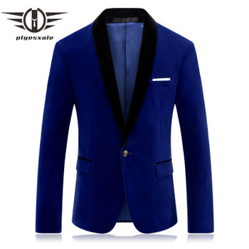 Plyesxale Brand Red Blue Velour Blazer Men Slim Fit Mens Velvet Blazers Casual Suit Jacket Stylish Prom Stage Clothing Q253