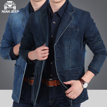 NIANJEEP 2017 Autumn Winter Blazer Men Cotton Denim Smart Casual Men Jacket Slim Fit Suits Brand Clothing Plus Size M-XXXL A3292