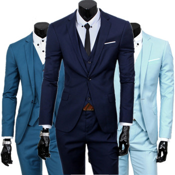 blazers + pants + vest set / 2018 Men's fashion three piece suit sets / male business casual coat jacket waistcoat trousers