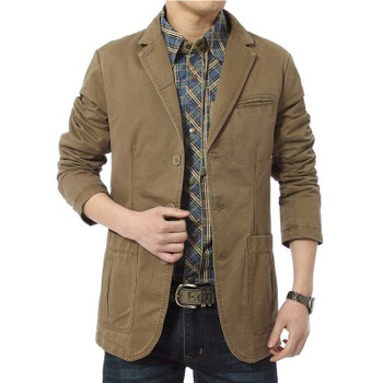 Blazer men Casual Suit Cotton Denim Parka Men's slim fit Jackets Army Green Khaki Large Size XXXL XXXXL Coat Brand clothing