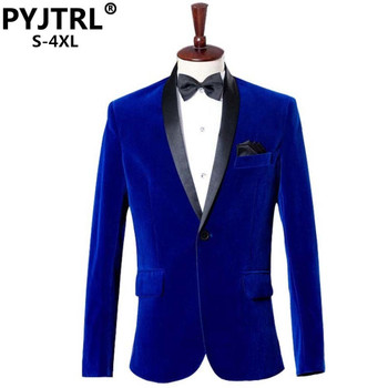 PYJTRL Mens Autumn Winter Classic Shawl Collar Royal Blue Velvet Wedding Groom Suit Jacket Leisure Blazer Masculino Slim Fit