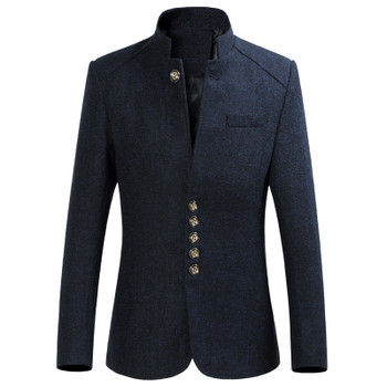 ZhenZhou Blazer Men 2017 Autumn New Style Stand Collar Male Blazer Slim Fit Mens Blazer Jacket Plus Size M-5XL 6XL High Quality