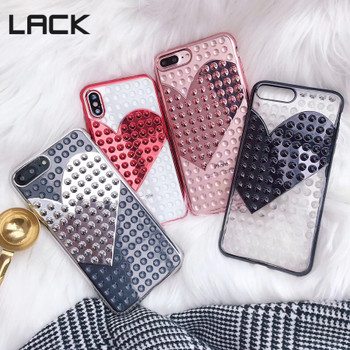 LACK Luxury Electroplate Rivet LOVE heart Cases For iPhone 7 6 6S 8Plus Soft TPU Pretty Phone Case For iphone X Back Cover Coque