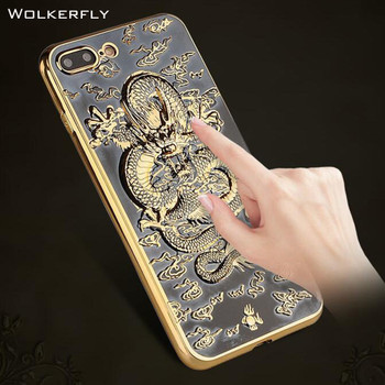 For iPhone 7 Case Luxury 3D Dragon Pattern Electroplating TPU Soft Case for iPhone 6 6s 7 8 Plus Case Shockproof Back Cover Capa