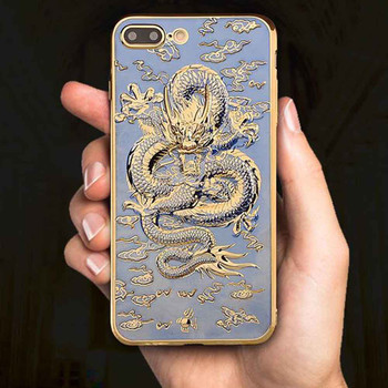 For iPhone 7 Case Luxury 3D Dragon Pattern Electroplating TPU Soft Case for iPhone 6 6s 7 8 Plus Case Shockproof Back Cover Capa