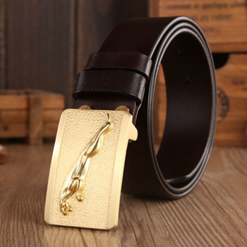 Brand luxury Jaguar model plate buckle full grain leather belts men high quality belt gold boutique cowhide coffee size 115 cm