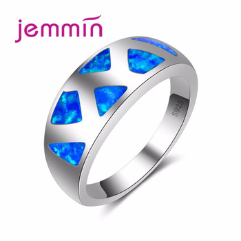 Jemmin Brand Simple Blue Opal Rings For Women And Men Fashion Wedding Party Finger Ring Accessory 925 Silver Anillos