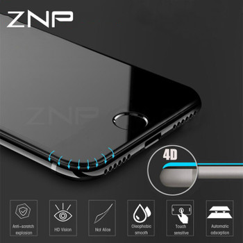 ZNP 4D Edge Tempered Glass For iPhone 7 8 Plus Full Cover Round Protective Screen Protector For iPhone 6 7 Plus X Glass