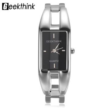 GEEKTHINK Unique Design Luxury Brand Quartz Watch Women rectangle Stainless steel band female clock Bracelet Lady Casual watch