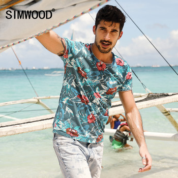 SIMWOOD 2018 Spring Summer Hawaiian  T Shirts Men 100% Pure Cotton Brand Clothing Print  Tees Plus Size Slim Fit TD1168