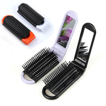 Mayitr 3Colors Professional Travel Hair Comb Portable Folding Hair Brush With Mirror Compact Pocket Size Purse Travel Comb