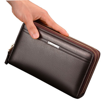 FEIDIKABOLO Double Zipper Men Clutch Bags PU Men's Leather Wallet Men Handy Bag Male Long Wallets Man Purses Carteira Masculina 