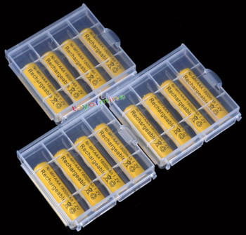 12x AAA 1800mah NiMH 1.2v 3A Yellow Rechargeable Battery + 3x Plastic Battery Case Holder