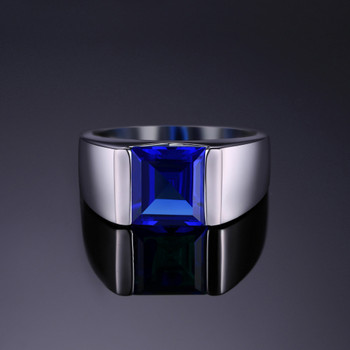 JewelryPalace Men's Square 3.3ct Created Blue Sapphire Engagement Ring Solid 925 Sterling Sliver 2018 New Promotion Man Ring