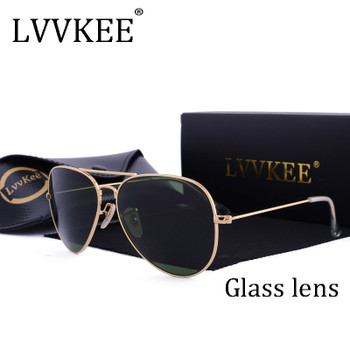 LVVKEE brand designer top quality Aviator glass lenses sunglasses Men women brown G15 Gradient 58mm lens sun glasses UV400 100%