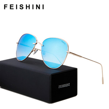 FEISHINI Brand Metal Pilot Men Sunglasses Aviators Unisex Brand Design HD Mirror 2018 Fashion Trendy Women Sunglass UVB Gradient