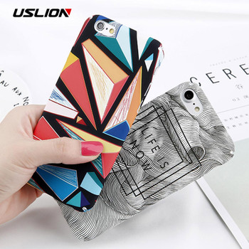 USLION Abstract Marble Stone Image Phone Case For iPhone 6 6s Plus Flower Leaf Back Cover Hard PC Cases For iPhone 6S 7 8 Plus