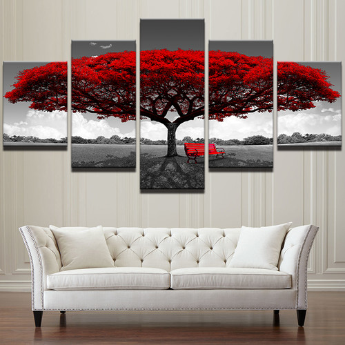 Enchanted Tree Forest Scenery Framed 5 Piece Canvas Wall Art