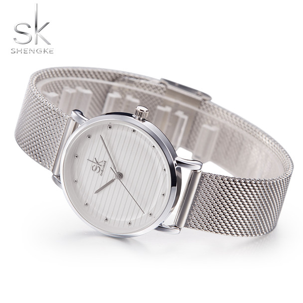 Shengke Brand Quartz Wrist Watches Fashion Watches Women Casual Dress Luxury Sliver Ladies Rhinestone Waterproof Reloj Mujer SK