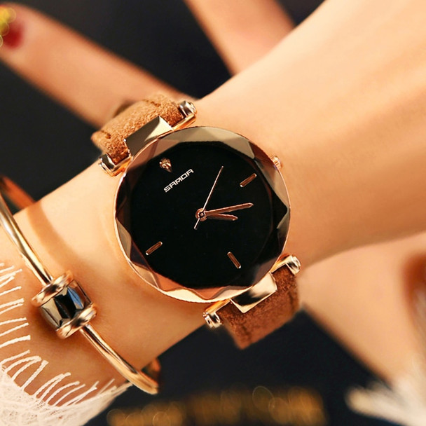 SANDA Fashion Simple Stly Women Watches Luxury Golden Genuine Leather Ladies Watch Women Gold Dress Clock relogio feminino P218