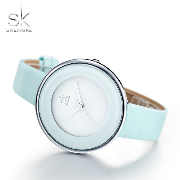 Shengke Brand Women Luxury Watches Female White Leather Wristwatch Mixmatch Dress Quartz Clock Ultra Thin Relogio Feminino 2018