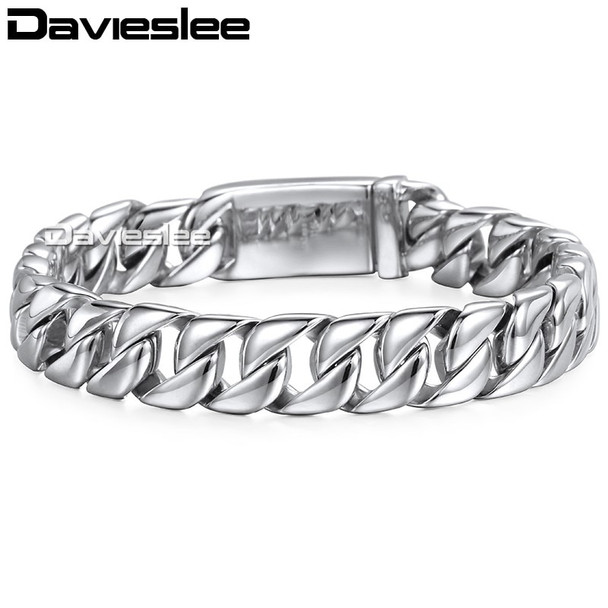 Mens Boys Silver Gold Tone 11mm 316L Stainless Steel Bracelet Smooth Curb Chain Wholesale Personalized Gift Jewelry LHB139