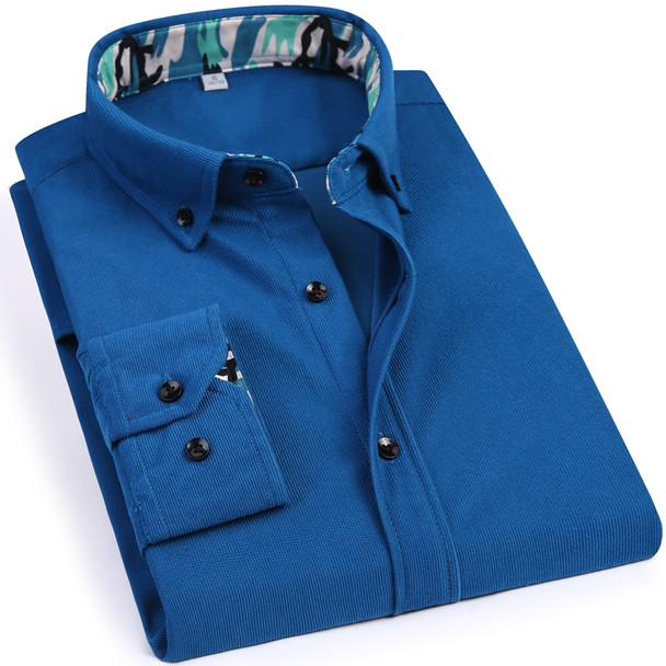 2018 Spring New Corduroy Men's Long Sleeved Business Casual Shirt Black Button Design 100% Polyester Fiber Soft Comfortable