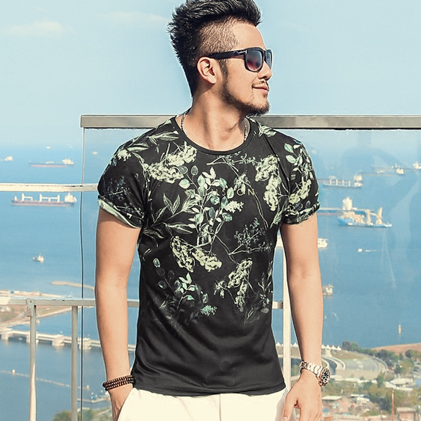 New spring summer 2018 fashion metrosexual man short sleeve floral print t-shirt slim Mens cotton casual European style t shirt