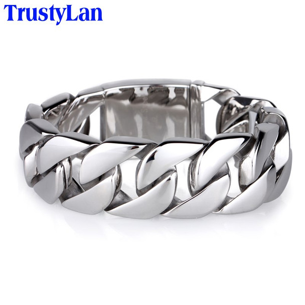 TrustyLan Shiny Glossy 316L Stainless Steel Mens Bracelets 2018 20MM Wide Chain Bracelets Jewellery Accessory Man Bracelet 