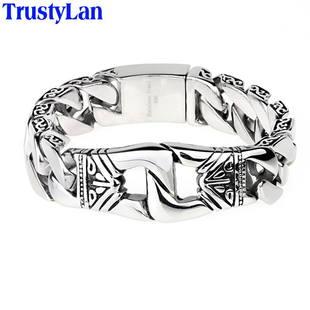 TrustyLan Vintage 21MM Wide Bracelets Bangles Stainless Steel Chain Bracelet Men Punk Jewelry Accessories Armband Dropshipping