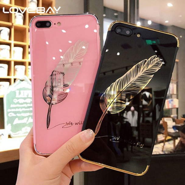 Lovebay Phone Case For iPhone X 8 7 6 6s Plus Luxury Smooth Feather Patterned Mirror Hard PC Back Cover Cases For iPhone 8 Capa